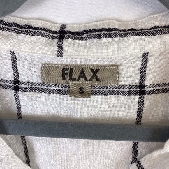FLAX 100% Linen White Tunic Tank Top Key Hole Button Front Plaid Size Small - Picture 2 of 9